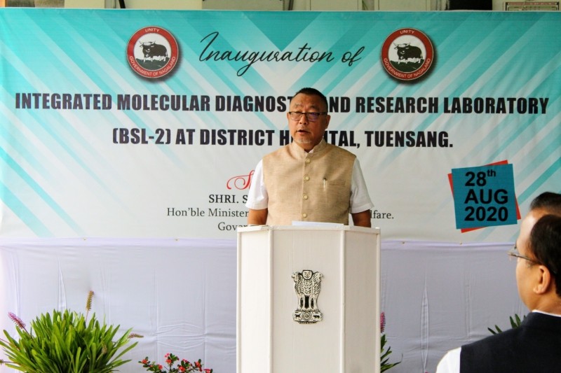 Minister S Pangnyu Phom addressing the inaugural of Integrated Molecular Diagnostic and Research Laboratory (BSL-2) at the District Hospital, Tuensang held on August 28. (Morung Photo) 